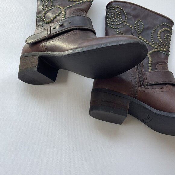 Guess Women’s Esperanza Western Studded Leather Boots In Brown Size 5.5 - Picture 6 of 16